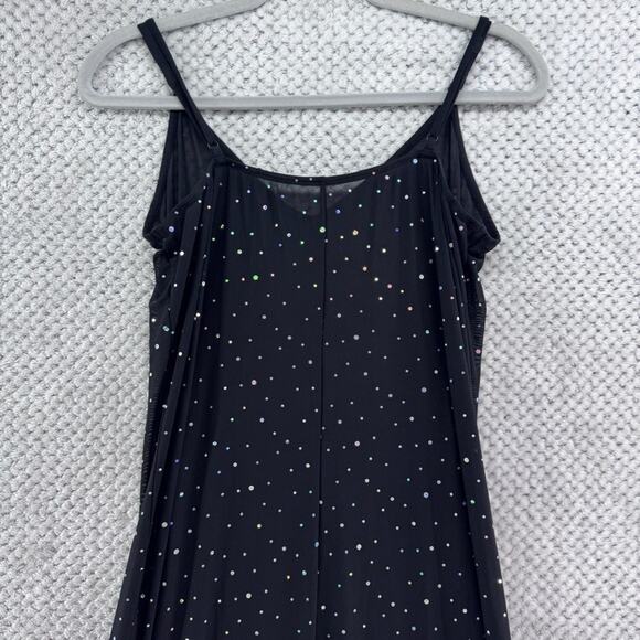 Shein Dress Womens L Black Rhinestone Sheer Slip Maxi Dress Front Slit Party - Picture 7 of 12